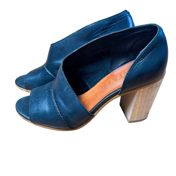 1.State Amble D'Orsay Style Open Toe Wooden Block Heel Leather Open Toe Pump - Picture 2 of 8